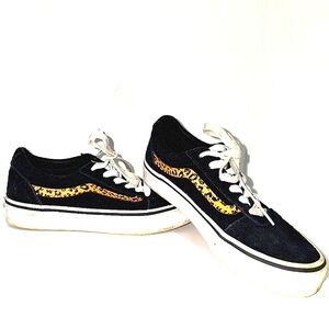 Vans Old Skool Skate Black With Cheetah Print Missy Size 3